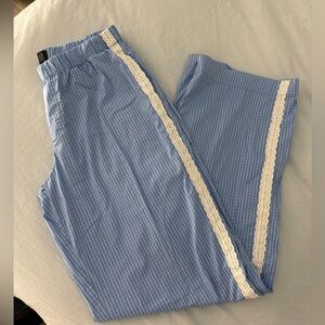 Zara Blue Pinstripe Lace-Trim Wide Leg Pants